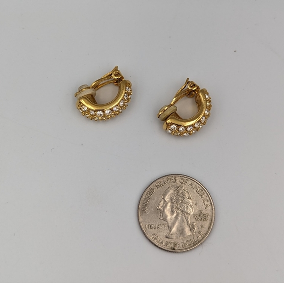 Vintage Swarovski Crystal Pave Clip on Earrings Half Hoop Signed - Picture 7 of 9